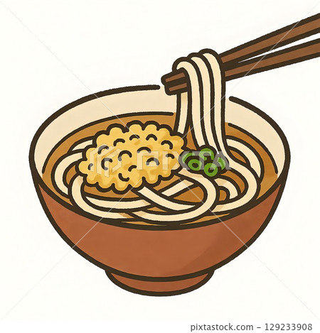 溫暖的狸貓烏龍麵 簡約日式插畫 129233908