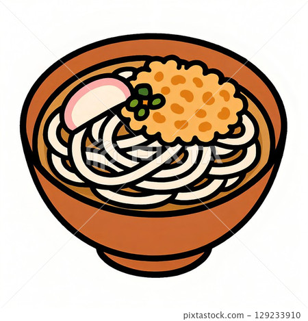 帶有溫熱麵條和肉湯的狸烏龍麵圖標插圖 129233910