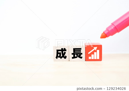 Growth letters and rising bar graph and arrow blocks 129234026