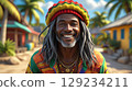 Joyful Caribbean Man with Dreadlocks Radiating Happiness in a Vibrant Tropical Setting, Portrait 129234211