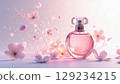 Romantic Perfume Bottle with Delicate Floral Accents, Creating an Elegant Still Life Composition. 129234215