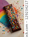 Colorful Chocolate Bar Delight with Sprinkles and Rainbow Hues, a Sweet Treat Indulgence 129234217