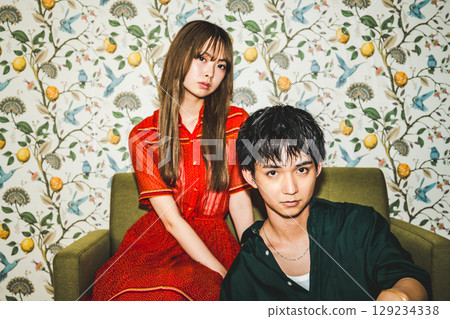 Retro-style portrait of a man and woman (direct flash) Retro-style portrait of a man and woman (direct flash) 129234338