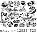 Korean food line drawing set 129234523