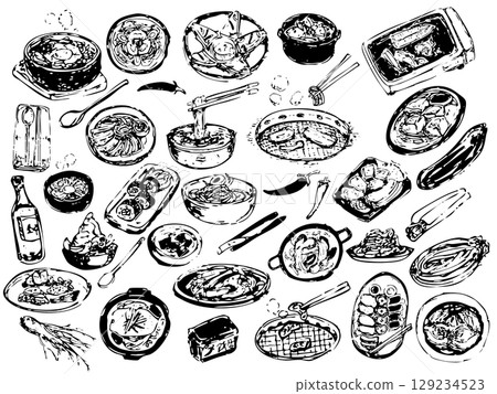 Korean food line drawing set 129234523
