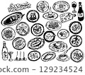 Gourmet food line drawing set 129234524
