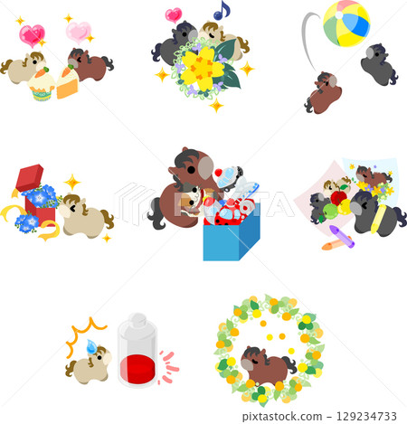 一組流行又可愛的小馬插畫。 129234733