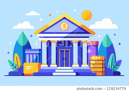 Building of bank,financial institution on blue.University,museum,academy 129234779