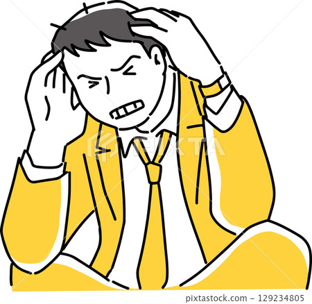 一名憂心忡忡的男員工抱著頭 129234805