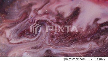Oil fluid. Paint art. Defocused purple pink bronze color flowing wet stains liquid spreading on abstract creative acrylic background. Oil fluid. Paint art. Defocused purple pink bronze color flowing wet stains liquid spreading on abstract creative acrylic background. 129234827