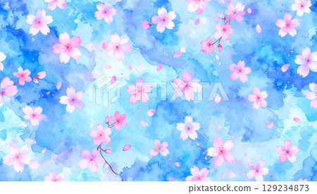 Cherry blossom AI generation watercolor background 129234873