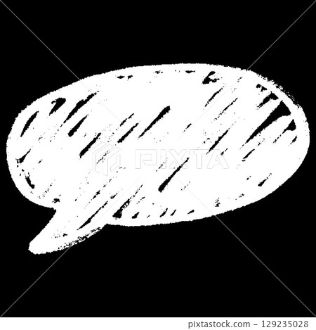 Text box white chalk texture oval silhouette on black, speech bubble round shape, vector dialogue cloud crayon drawing 129235028