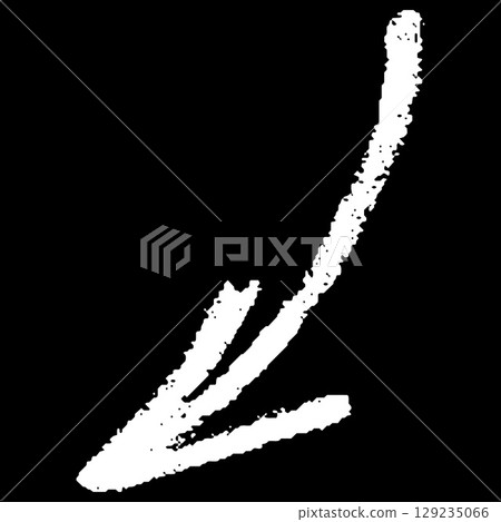 White chalk or crayon sketch curve arrow on black background, scribble pointer mark, right direction sign pencil texture 129235066