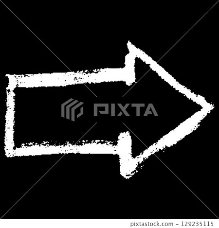 Chalk arrow white outline, vector sketch crayon scribble pointer mark, right direction sign, forward navigation graphic 129235115