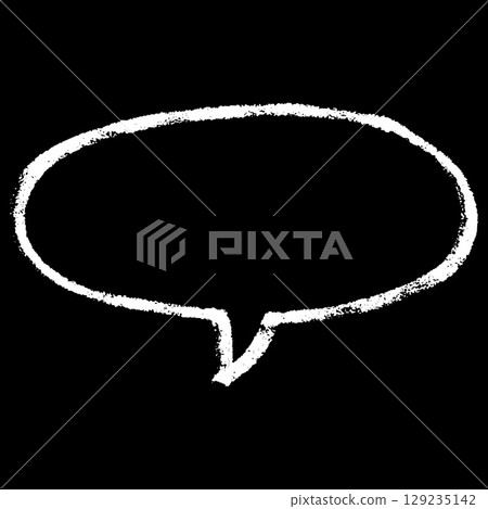 Text box white chalk outline on black, speech bubble horizontal round silhouette, vector dialogue cloud crayon drawing 129235142
