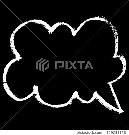 Text box cloud shape white chalk texture on black, crayon speech bubble silhouette, vector doodle chat dialogue cloud 129235158