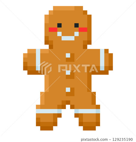 Gingerbread sweet cookie vector pixel art, traditional New year and Christmas holiday treat, festive bakery decoration Gingerbread sweet cookie vector pixel art, traditional New year and Christmas holiday treat, festive bakery decoration 129235190