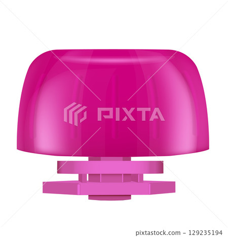 Plastic realistic mockup of doy pack lid, bright pink, thread. 129235194