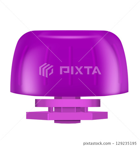Purple plastic cap for pouch bag, realistic vector illustration of 3D doy-pack bag packaging spout lid mockup front view 129235195