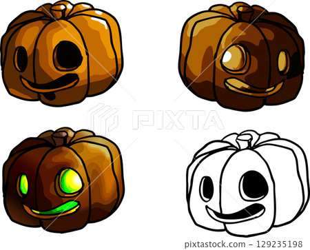 Cute Halloween-themed icons: pumpkins and jack-o'-lanterns 129235198