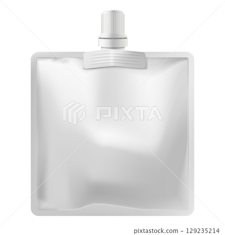 Realistic doy pack mockup with spout and closed lid, square shape. 129235214