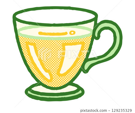 Color illustration of a simple glass teacup 129235329