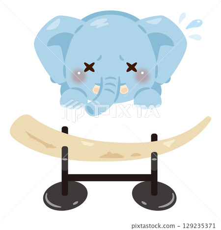 失去象牙的大象和象牙飾品的插圖 129235371