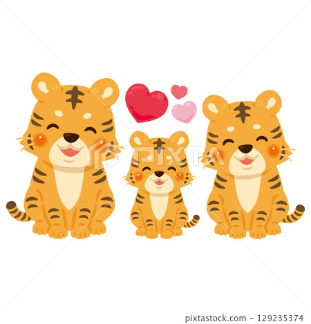 坐著微笑的老虎一家的插圖 坐著微笑的老虎一家的插圖 129235374