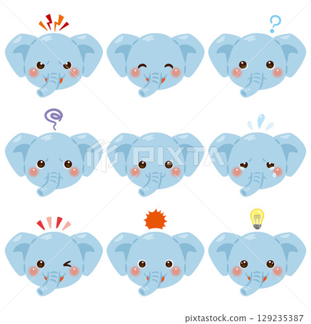 Elephant illustration set - facial expressions only 129235387