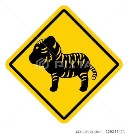 Tiger warning sign illustration Tiger warning sign illustration 129235411