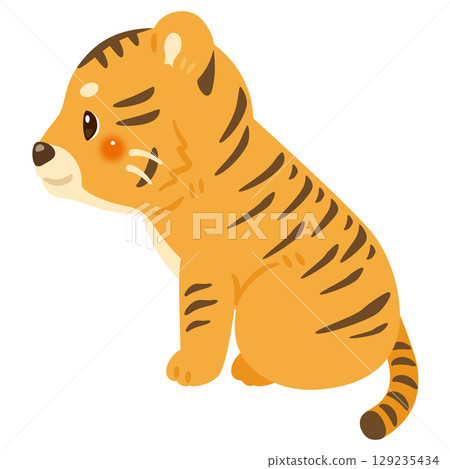 一隻坐著的老虎的側面插圖 129235434