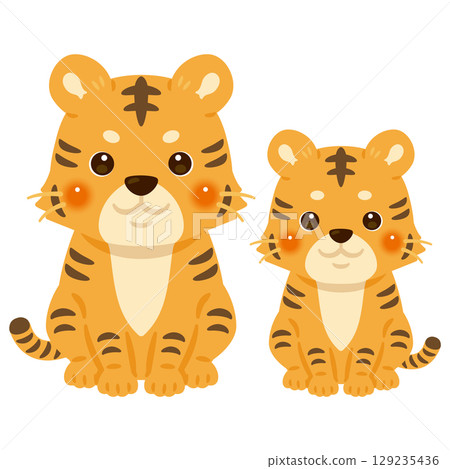 坐著的老虎父母和孩子的插圖 129235436