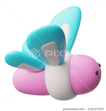 3d vector butterfly side view, pink with blue wings, flying. 3d vector butterfly side view, pink with blue wings, flying. 129235569