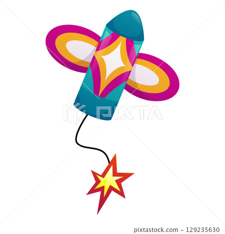 Rocket firecracker, bright with geometric pattern, Diwali celebration, with burning fuse. 129235630
