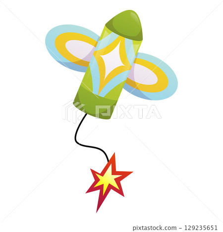 Firecracker with wick and burning flame, pyrotechnic equipment. Firecracker with wick and burning flame, pyrotechnic equipment. 129235651