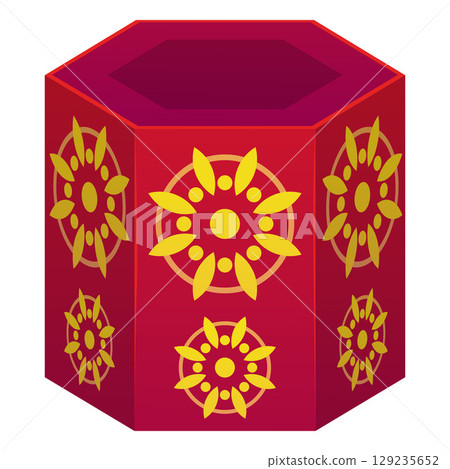 Firecracker box, red color, bright pattern, for Diwali holiday, pyrotechnic equipment. 129235652