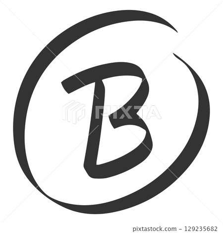 Black English letter B in a circle, handwritten with a marker, teacher's mark for a test or exam. 129235682