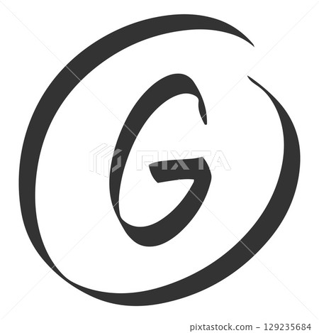 English letter G in a circle, black handwritten with a marker, grade icon, feedback symbols. English letter G in a circle, black handwritten with a marker, grade icon, feedback symbols. 129235684