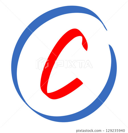 Red letter C in a blue circle, University test grade, exam, handwritten in marker. Red letter C in a blue circle, University test grade, exam, handwritten in marker. 129235940