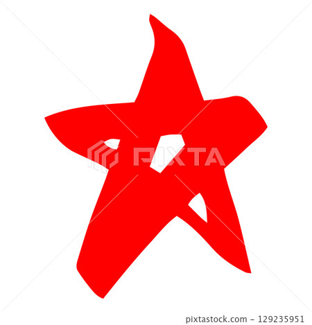 Red five-pointed star handwritten with marker, vector illustration. Red five-pointed star handwritten with marker, vector illustration. 129235951