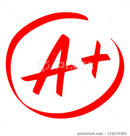 Letter A with plus in circle, red color, school exam grade. 129235985