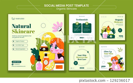 Natural Organic Skin Care Social Media Post Templates with Flat Cartoon Background Illustration Natural Organic Skin Care Social Media Post Templates with Flat Cartoon Background Illustration 129236017