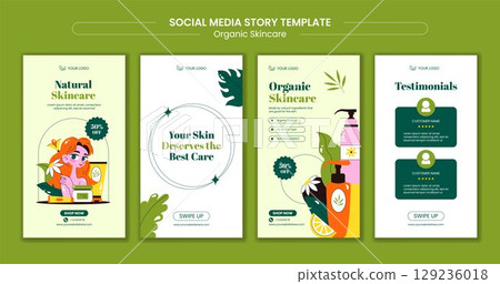 Flat Cartoon Templates for Organic Skin Care Promotional Post on Social Media Stories 129236018