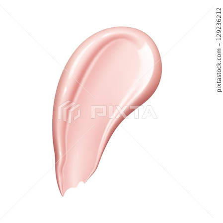 Realistic pink foundation cream and cosmetic swatch of makeup concealer or liquid blush, vector texture. Pink foundation cream swatch, beauty skincare cosmetic smudge and makeup smear stroke 129236212
