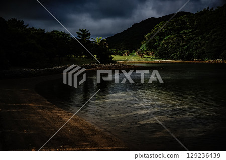 <Goto scenery> A small beach at dawn on a cloudy day 129236439