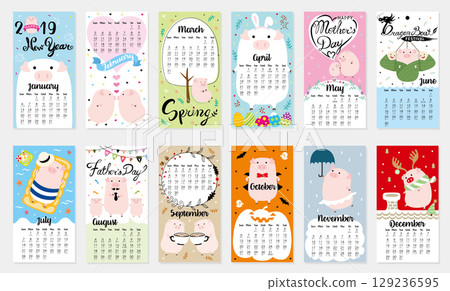 手繪風格可愛日曆設計月亮封面、文章簿、寫作簿、候補簿、備忘錄、日記本素材表 129236595