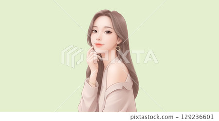 Watercolor and hand-drawn illustration material of women and girls 129236601