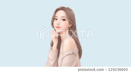 Watercolor and hand-drawn illustration material of women and girls 129236603