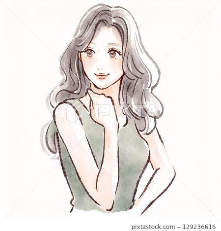 婦女和女孩的水彩和手繪插圖素材 129236616