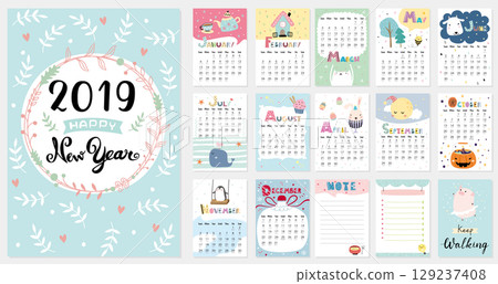 Hand-painted style cute book design moon cover, article book, writing book, waiting list, memo box, diary material sheet 129237408